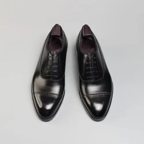 acme手工固特异黑色小牛牛皮oxford系带牛津男士正装皮鞋