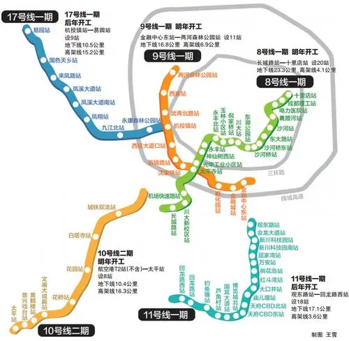 成都明后年开工5个新建地铁项目规划站点公布