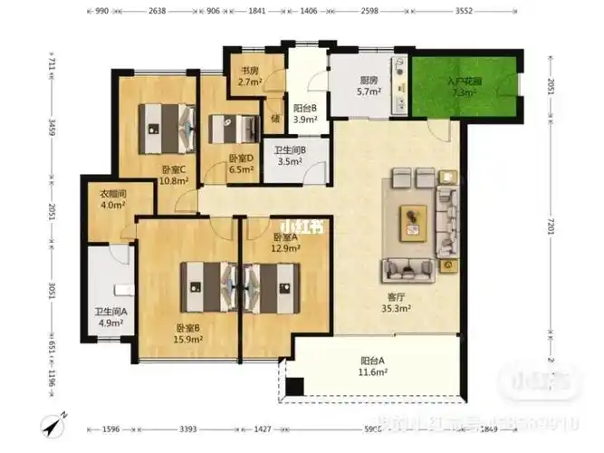 此户型纯女生合租剩两个如图次卧1500