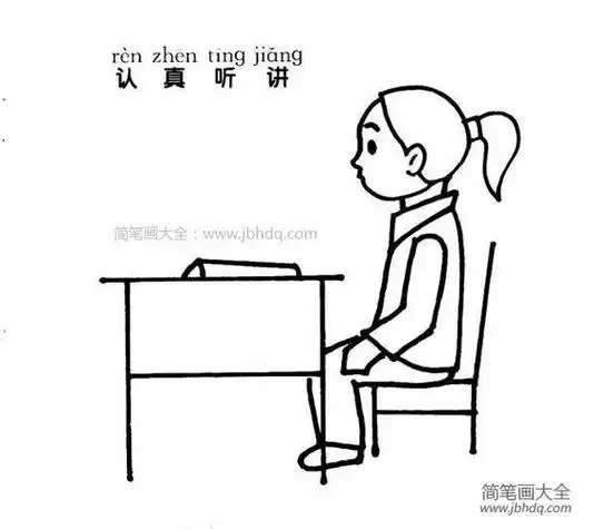 小学生听课简笔画女孩