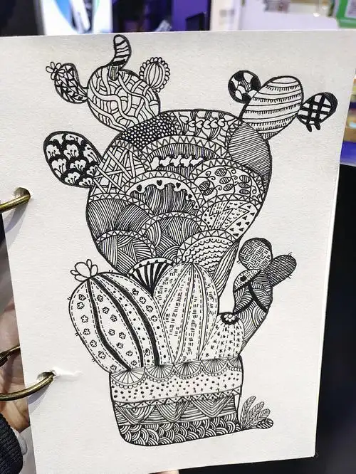 针管笔简笔画植物园