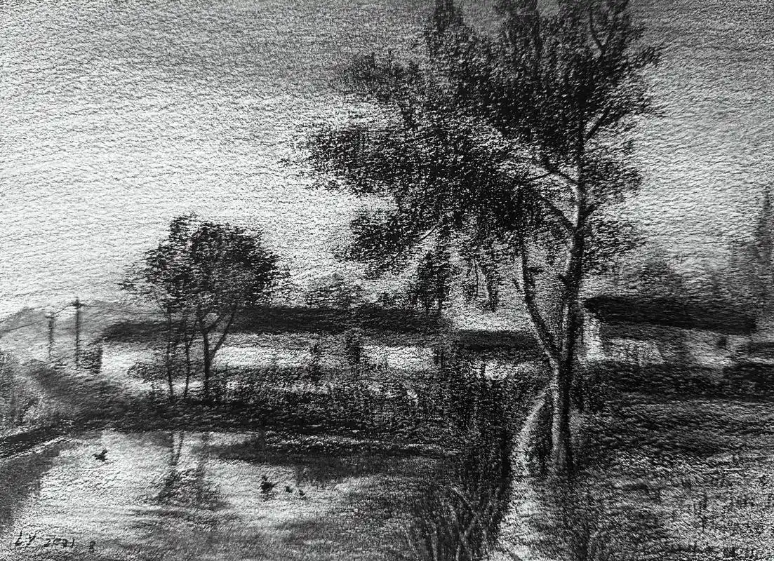 乡村的气息,画一画乡村景象.#素描 #美术生 #手绘 #画画 - 抖音