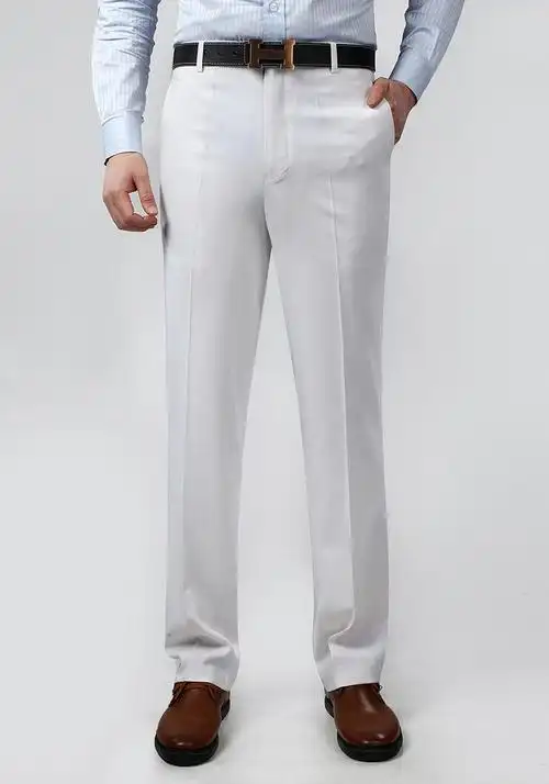 春夏薄款免烫男士西裤男商务西装裤中老年大码白色宽松爸爸长裤子详情