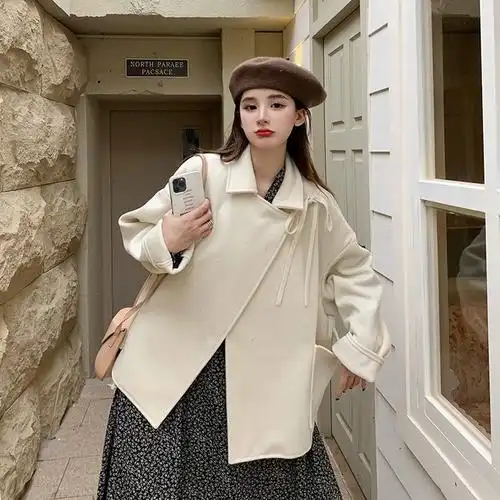 加厚2021新款设计感气质流行呢子大衣小个子黑色毛呢外套女秋冬季