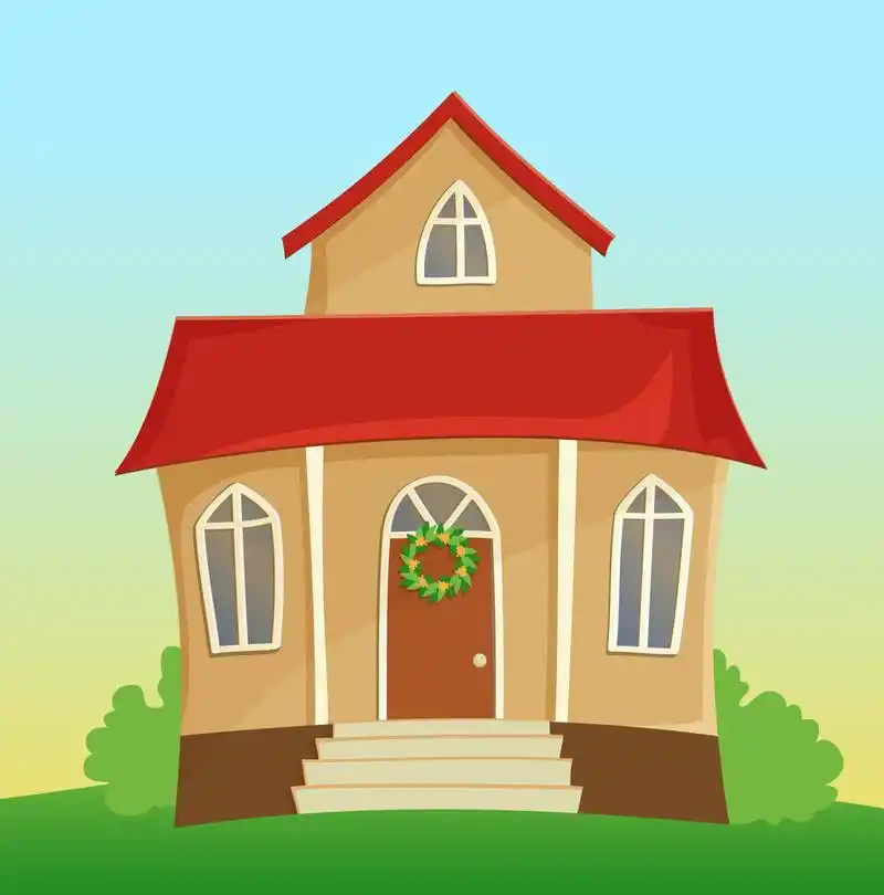 卡通房子,向量插图精美卡通用红色屋顶的房子