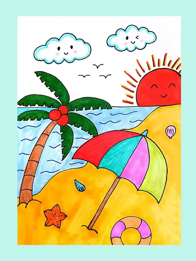 我收藏的夏天 夏天到啦,一起来画美丽的沙滩92 - 抖音