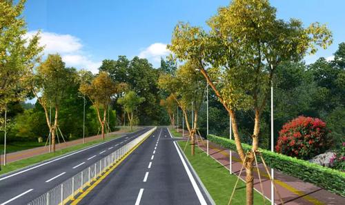 道路绿化景观设计公路绿化种植山体景观表现公路效果图马路路灯