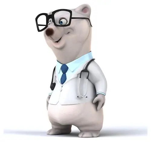 有趣_熊_医生_玻璃_隔绝_白色背景_高清图片_全景视觉