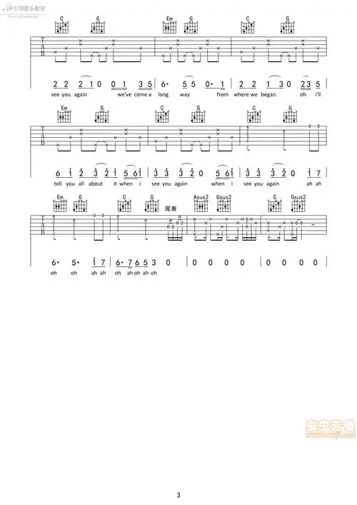 see you again wiz khalifa charlie puth 速度与激情7 吉他谱 和弦谱