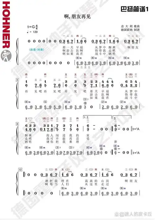 手风琴谱【啊朋友再见】 键盘五线谱/键盘简谱 还有其他谱子 十二月啦