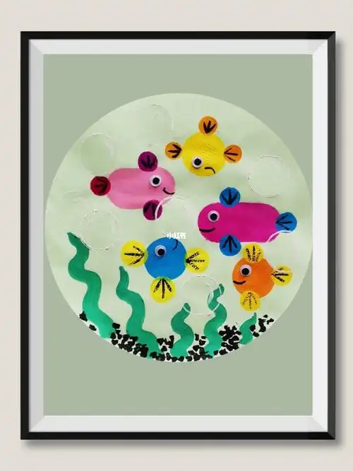 海绵棒画的小鱼还会吐泡泡儿童创意水粉画
