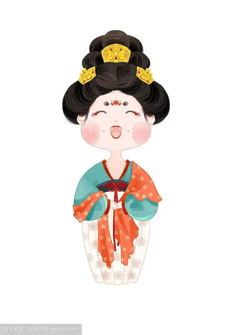 古风唐朝微笑胖美人宫女侍女手绘插画