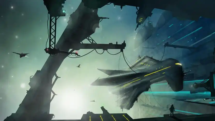 宇宙空间站科幻酷炫手绘插画