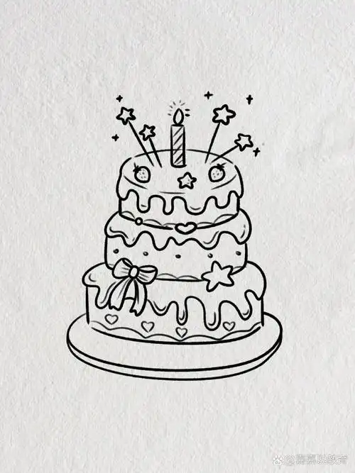 生日蛋糕简笔画贺卡教程图解