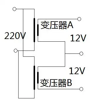 以220v变12v变压器为例,以粗线代表绕组