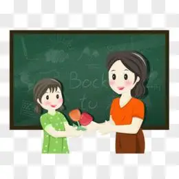 教师节之手绘卡通学生给老师送花