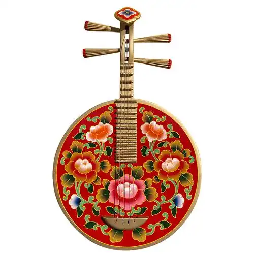 彩绘复古弹拨演奏乐器月琴装饰背景墙花卉云南月琴