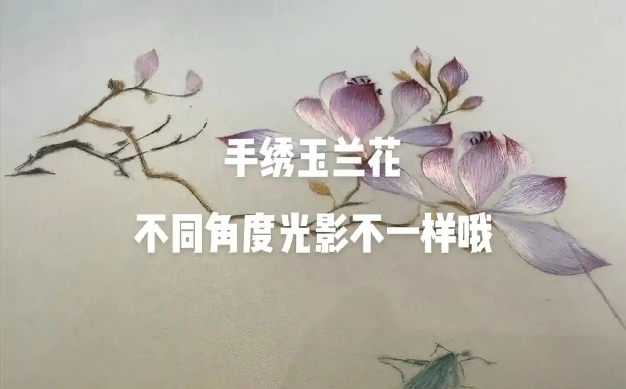 手绣刺绣 #苏绣 手绣玉兰花 不同角度光影不一样哦 - 抖音