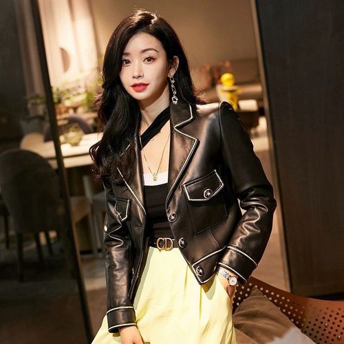 小香风真皮皮衣女短款新款绵羊皮小香小个子美式夹克机车外套