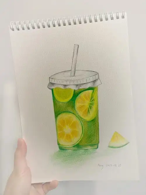 彩铅画夏日炎炎来杯超级清新的柠檬茶吧