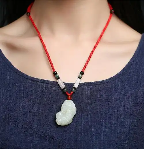 男女款招转财玉石运皮丘项链男士貔恘玉佩玉坠揽财貔貅头朝左咖啡绳
