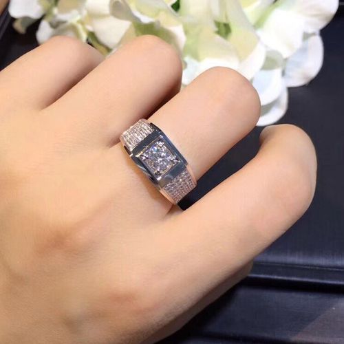 俪萌珠宝定制白18k金钻石男戒指钻戒男款豪华群镶50分男钻戒结婚戒指