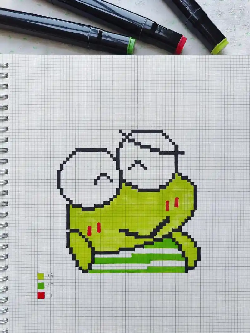 像素画格子画拼豆图纸 大眼蛙可洛比.三丽鸥keroppi a - 抖音