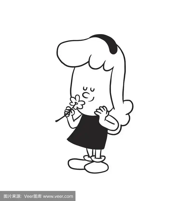 可爱的小女孩闻着花,单色风格