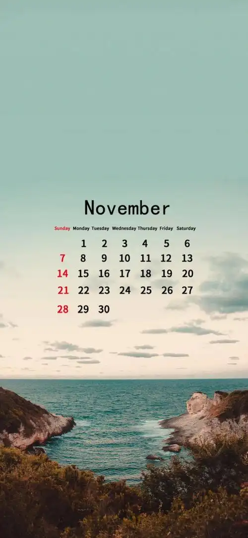 2021年11月日历海边风景手机锁屏壁纸11