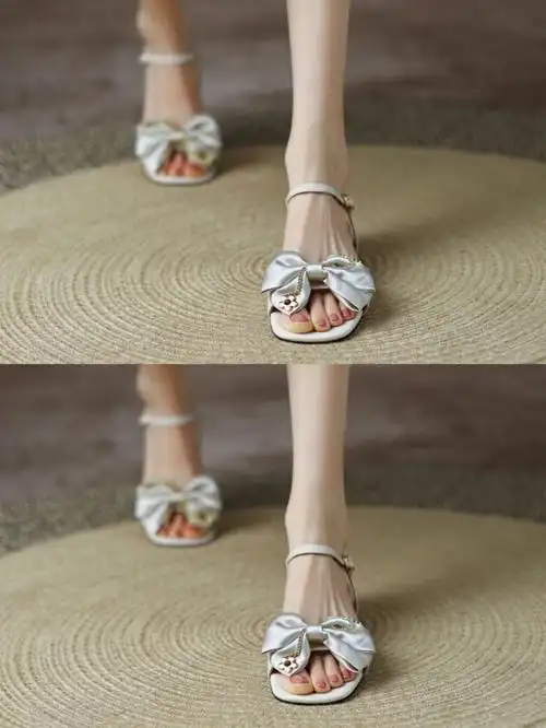 巨显脚小法式蝴蝶结凉鞋