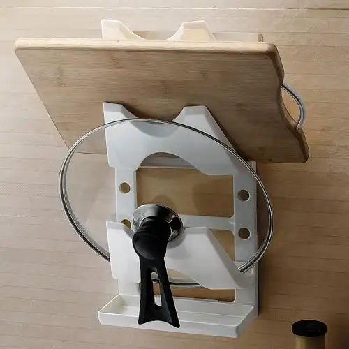 双庆厨房锅盖架壁挂免打孔带接水盘锅盖支架塑料沥水锅盖挂架多层