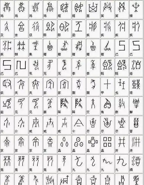 甲骨文汉字对照表