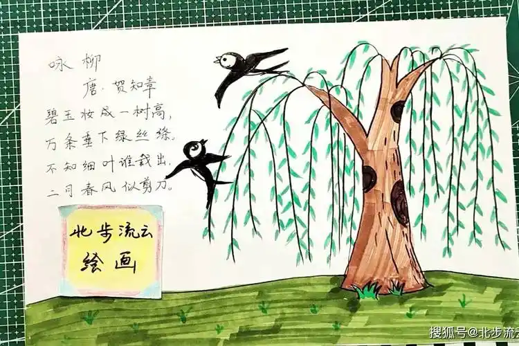 咏柳诗词主题简笔画,诗配画儿童画-母婴亲子视频-搜狐视频