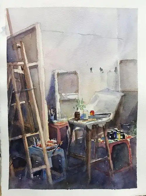 夏宇航水彩《画室一角》