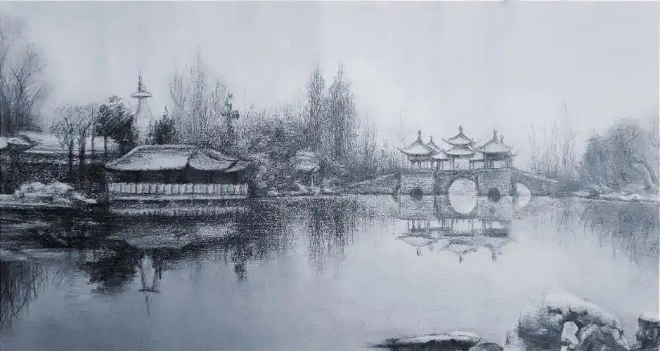 素描风景写生扬州瘦西湖二十四桥