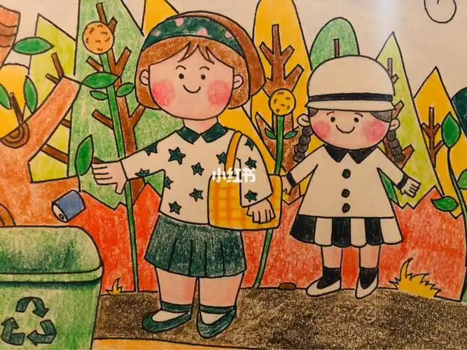 原创儿童画彩铅爱护环境从小人物做起
