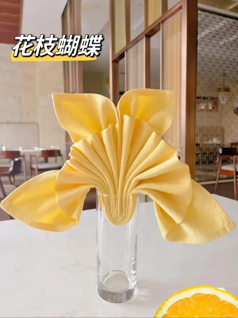 口布折花——杯花～花枝蝴蝶.蝴蝶03～幸福,爱情的象征,寓意 - 抖音