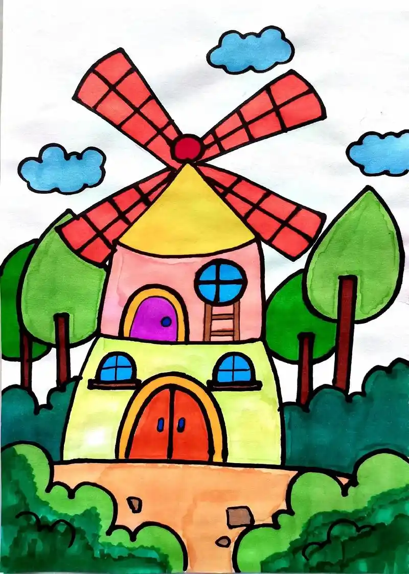 风车小房子儿童简笔画.风车小房子儿童简笔画,房子简笔画 #小 - 抖音