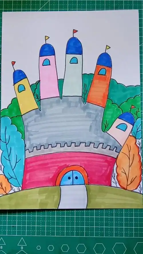 手掌画城堡,绘画过程真的特别简单