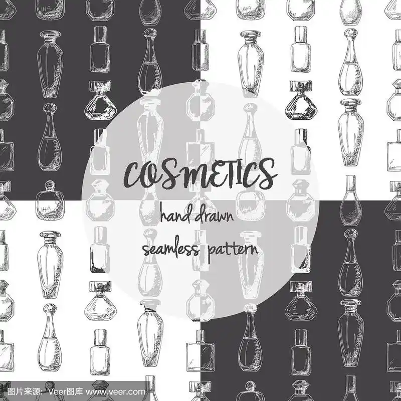 无缝图案与香水瓶.矢量插图的草图风格.