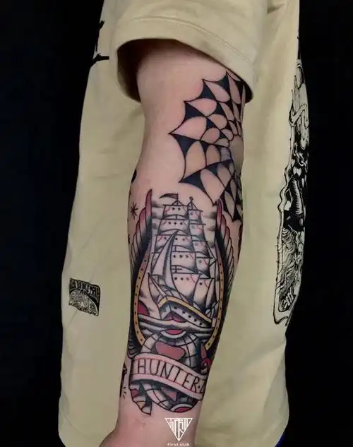 oldschool拼接纹身图片手臂纹身图案