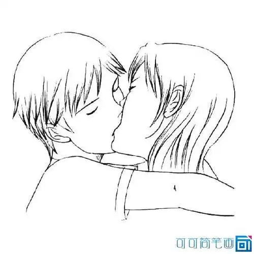 女孩上会穿衣服亲嘴的简笔画黑白漫画接吻动作动漫接吻简笔画接吻画