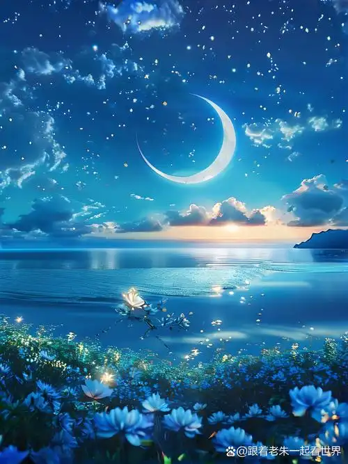 壁纸# #ai绘画#唯美意境| 世人皆如满天星,而你却如皎皎弯月,众星捧