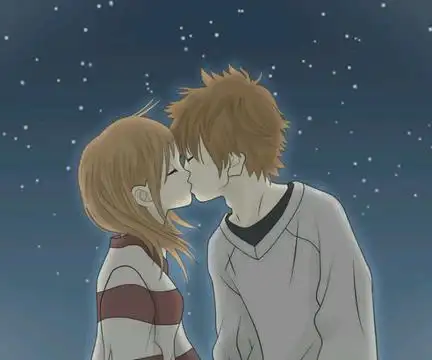 动漫情侣雪地亲吻