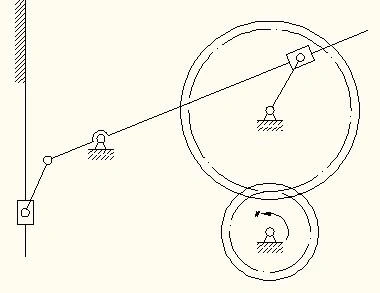 图6齿轮-杆组合机构 该机构由两个齿轮和三条杆以及滑块组成(见图6)