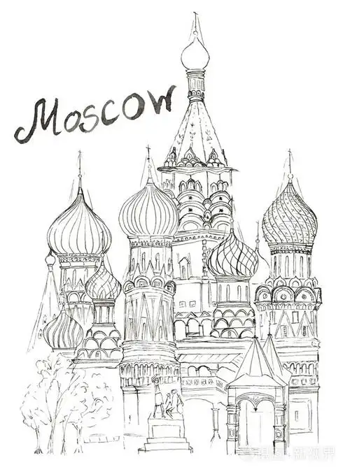 莫斯科圣瓦西里教堂素描红色孤立刻字