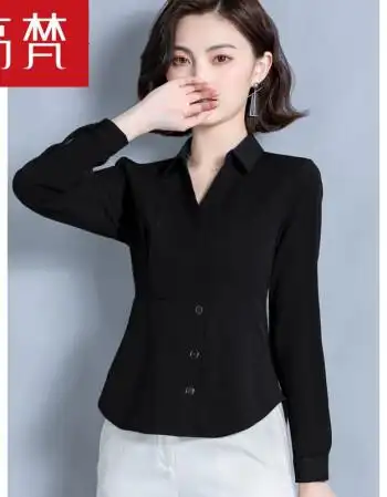 高梵雪纺衬衫长袖职场轻熟女装春秋季设计感打底衬衣女式收腰短款上衣