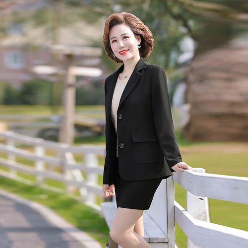 洱樱妈妈外套春秋季40-50岁小个子春装短款小西装新款40岁女秋冬 黑色