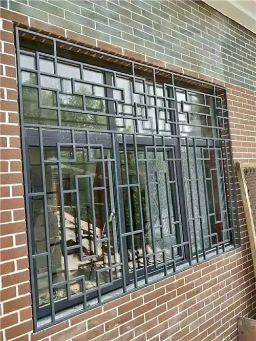 中式木纹铝窗花 窗口防盗铝窗花厂家