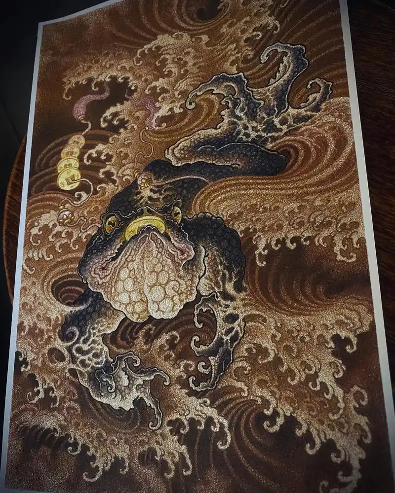 本人原创手稿——《三足金蟾》分享一张本人原创的成品稿,拿图请 - 抖